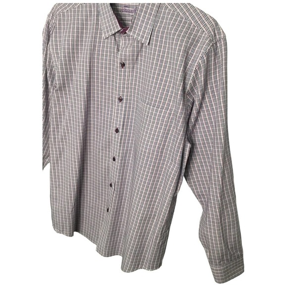 Tasso Elba Men’s Button Down Plaid 100% Cotton Long Sleeve Pocket Purple L - Picture 2 of 10